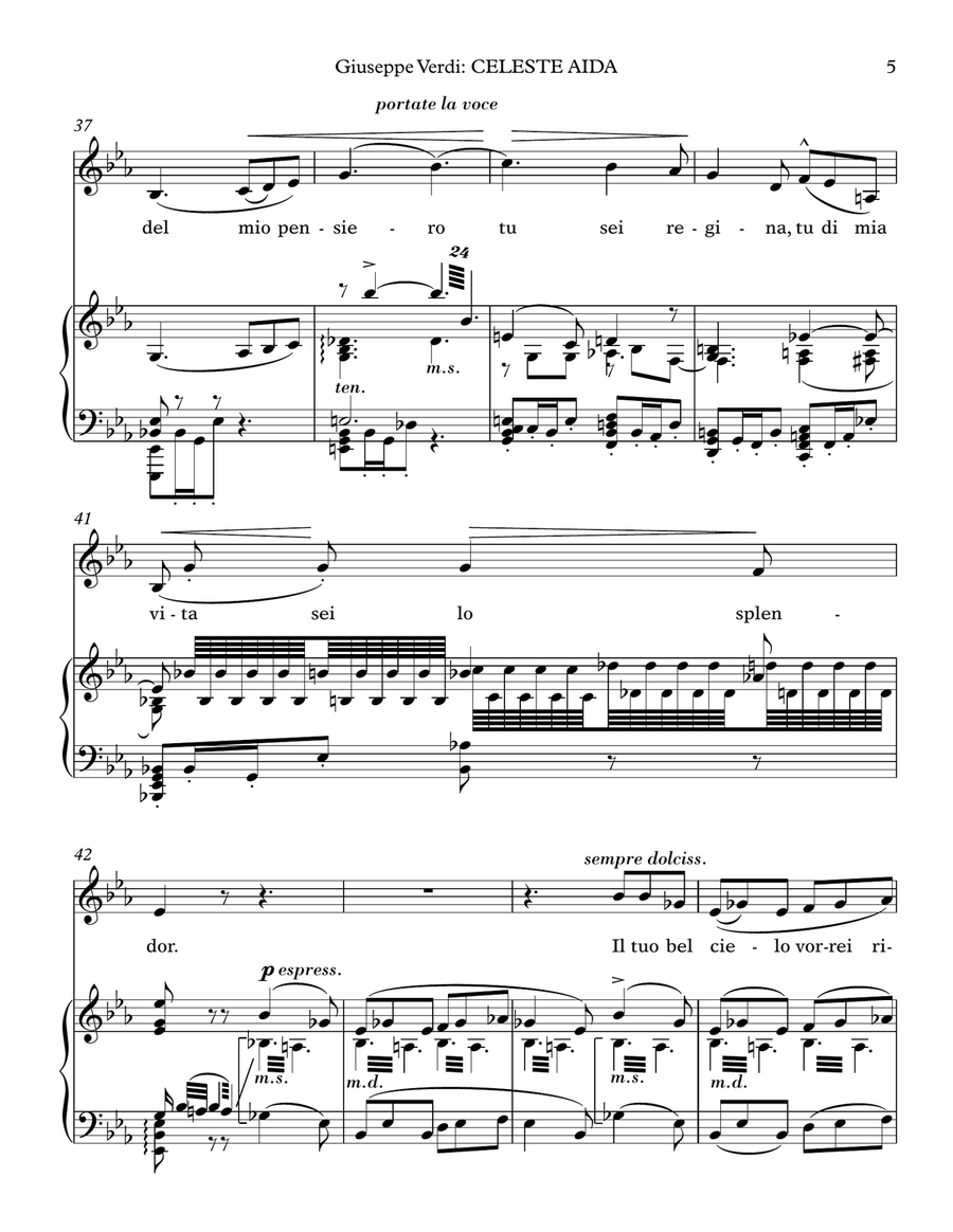 Verdi: Celeste Aida (transposed to E flat major) Piano, Vocal scores gallery preview page 5
