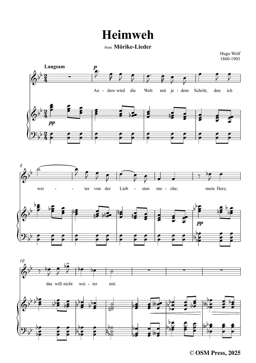 H. Wolf-Heimweh,in B flat Major by Hugo Wolf Piano, Vocal - Digital Sheet Music page 3