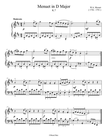 Mozart Menuet in D Major K.7