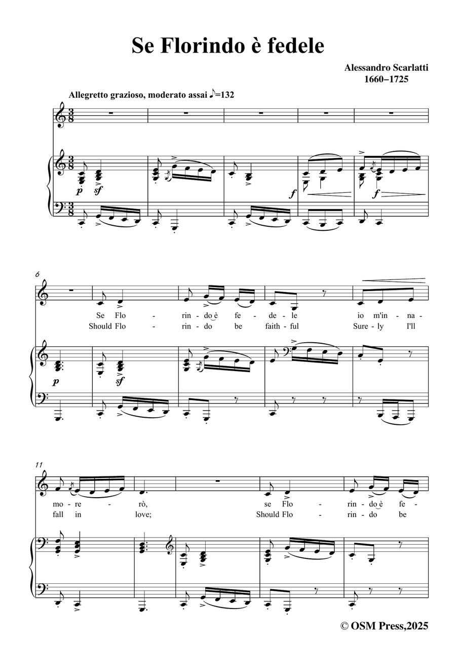 A. Scarlatti-Se Florindo è fedele,in C Major by Alessandro Scarlatti Piano, Vocal - Digital Sheet Music page 3