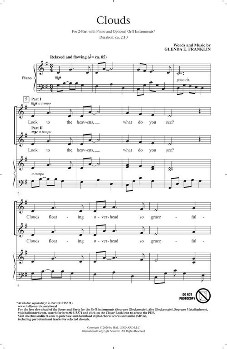 Clouds 2-Part - Sheet Music page 3
