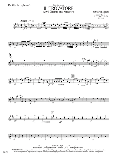 Il Trovatore (Anvil Chorus and Miserere): E-flat Alto Saxophone 2