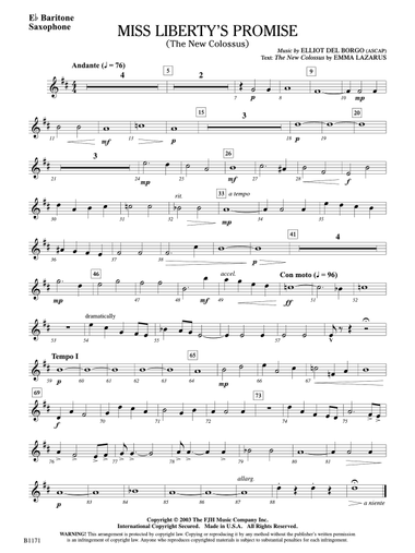 Miss Liberty's Promise (The New Colossus): E-flat Baritone Saxophone