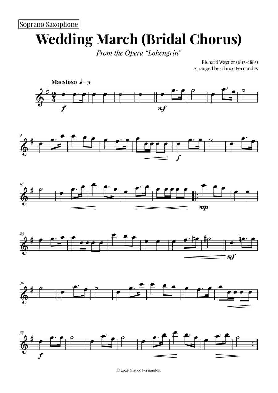 Wedding March (Bridal Chorus) by Richard Wagner Saxophone Quartet - Digital Sheet Music page 3
