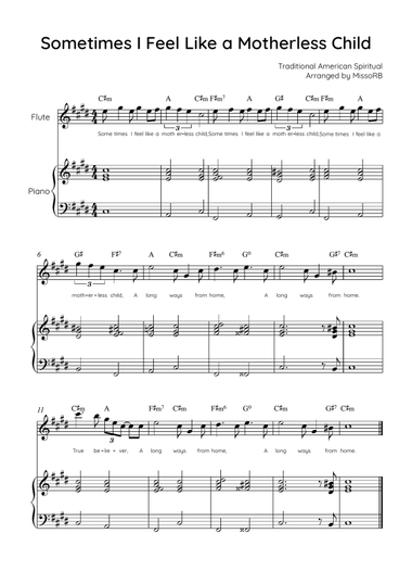 Sometimes I Feel Like A Motherless Child - Flute & Piano in C#m With Chords & Lyric