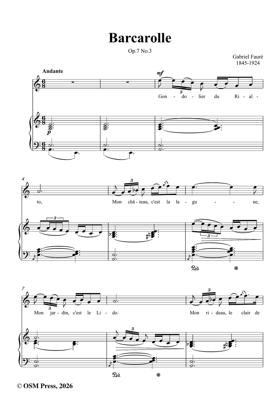 G. Fauré-Barcarolle,in a minor by Gabriel Faure Piano, Vocal - Digital Sheet Music page 2