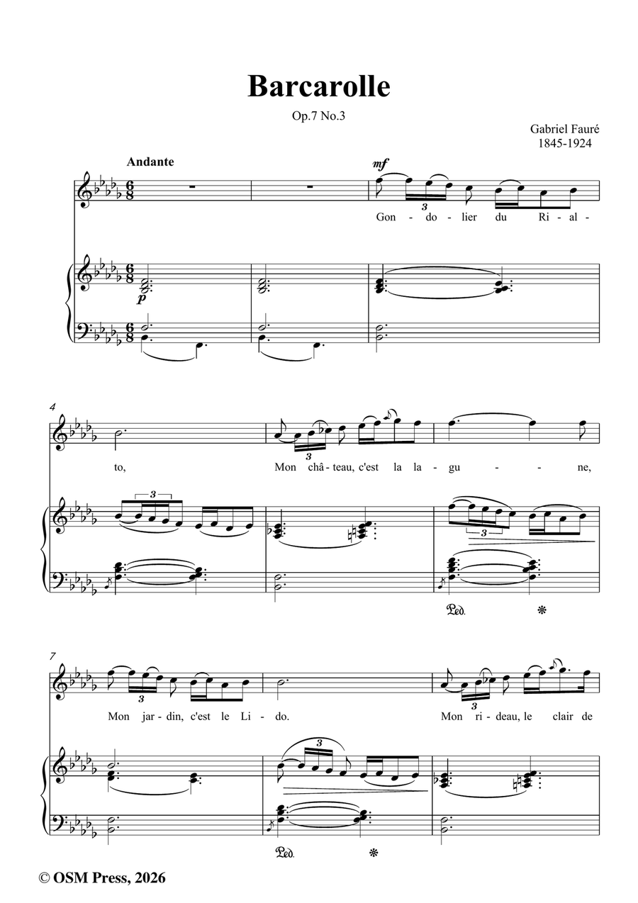 G. Fauré-Barcarolle,in b flat minor by Gabriel Faure Piano, Vocal - Digital Sheet Music page 2