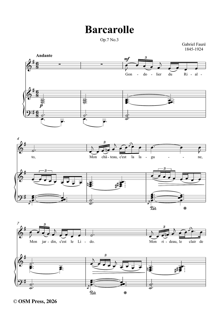 G. Fauré-Barcarolle,in e minor by Gabriel Faure Piano, Vocal - Digital Sheet Music page 2