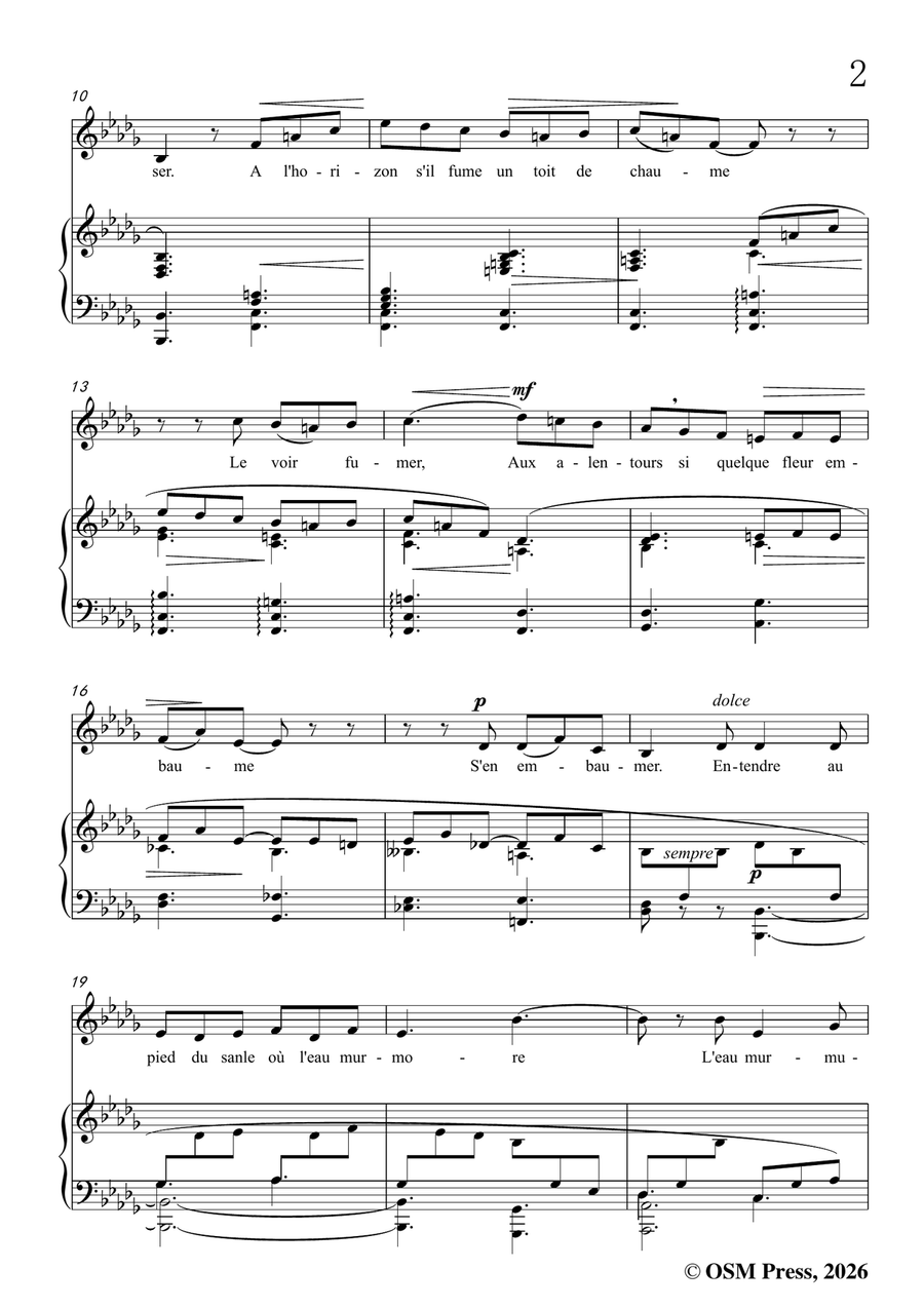 G. Fauré-Au bord de l'eau,in b flat minor by Gabriel Faure Piano, Vocal - Digital Sheet Music page 3
