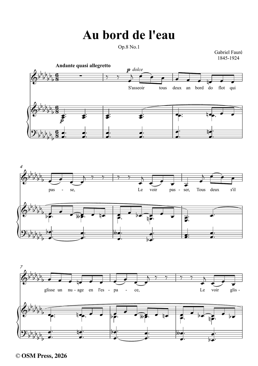 G. Fauré-Au bord de l'eau,in a flat minor by Gabriel Faure Piano, Vocal - Digital Sheet Music page 2