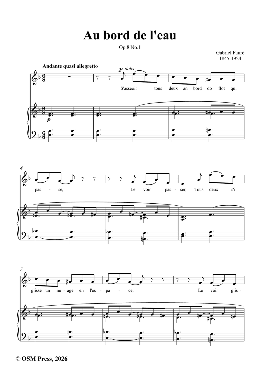 G. Fauré-Au bord de l'eau,in d minor by Gabriel Faure Piano, Vocal - Digital Sheet Music page 2