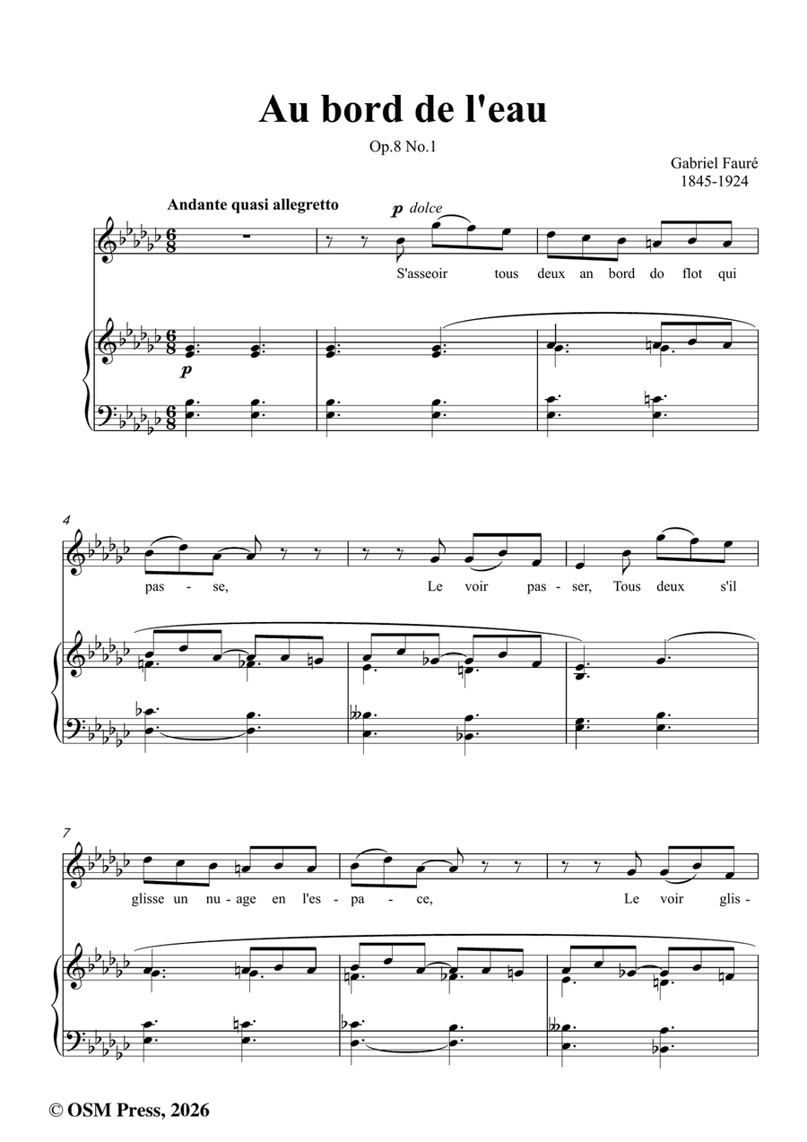 G. Fauré-Au bord de l'eau,in e flat minor by Gabriel Faure Piano, Vocal - Digital Sheet Music page 2