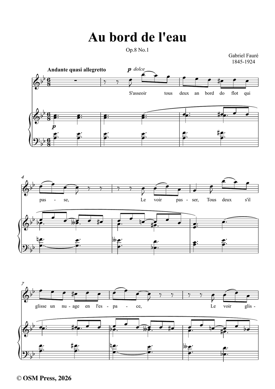 G. Fauré-Au bord de l'eau,in g minor by Gabriel Faure Piano, Vocal - Digital Sheet Music page 2