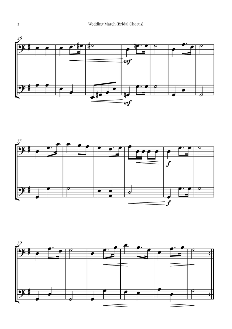 Wedding March (Bridal Chorus) by Richard Wagner String Duet - Digital Sheet Music page 2