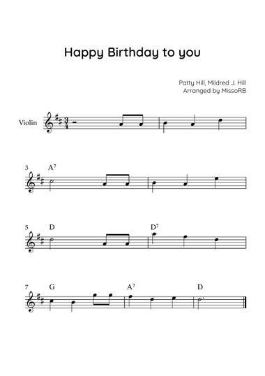 Happy Birthday to you - Violin in D With Chords - Easy