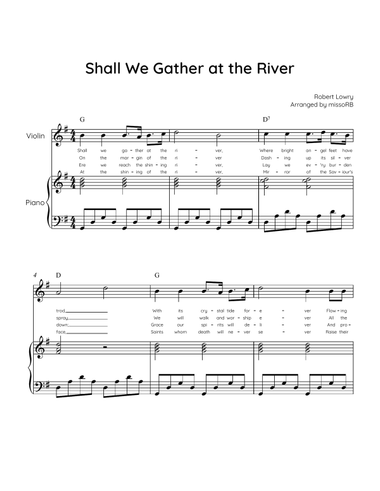 Shall We Gather at the River - Violin & Piano in G With Chords & Lyric