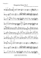 Brahms: Hungarian Dance No. 5 Arrangement for Cello Trio Small Ensemble scores gallery preview page 4