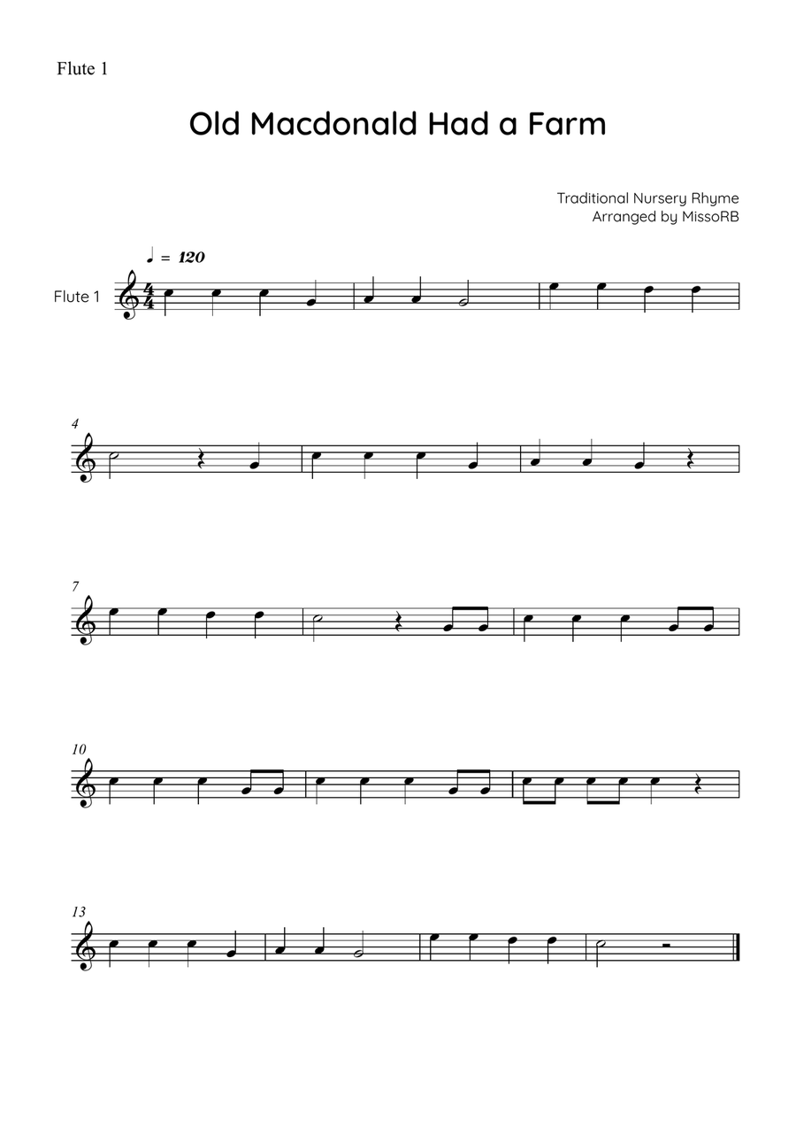 Old Macdonald Had a Farm - Flute Duet in C - Easy Flute Duet - Digital Sheet Music page 2