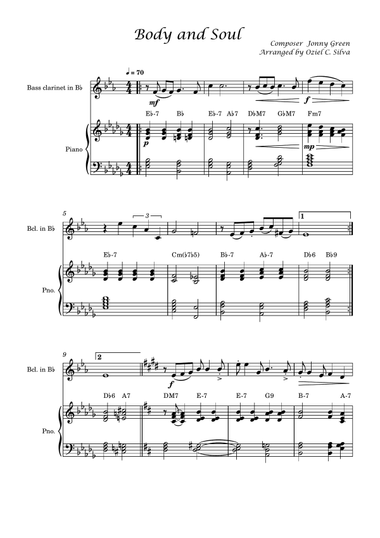 Body and Soul - Jonny Green - Bass Clarinet Solo with Piano and Chords