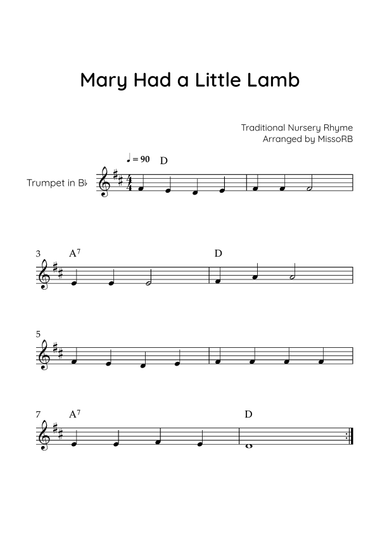 Mary Had a Little Lamb - Trumpet in C With Chords - Easy