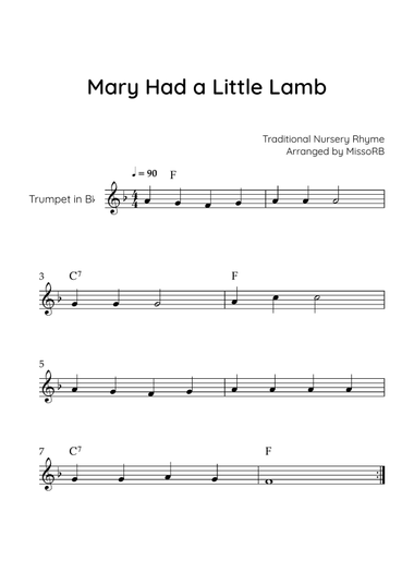 Mary Had a Little Lamb - Trumpet in Eb With Chords - Easy