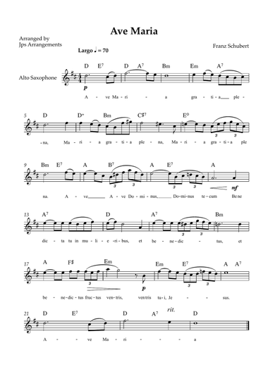 Ave Maria (Schubert) - Easy Alto Saxophone Solo - Key of F Major - Lyrics