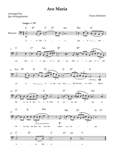 Ave Maria (Schubert) - Easy Bassoon Solo - Key of C Major - Lyrics