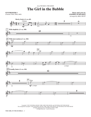 The Girl in the Bubble (from Wicked: For Good) (arr. Mac Huff) - Synthesizer II