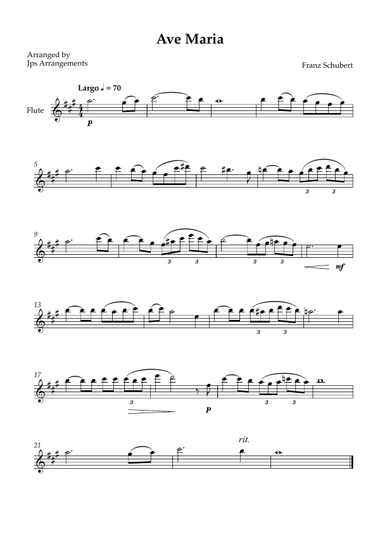 Ave Maria (Schubert) - Easy Flute solo in A Major
