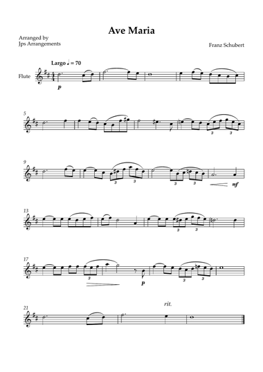 Ave Maria (Schubert) - Easy Flute solo in D Major