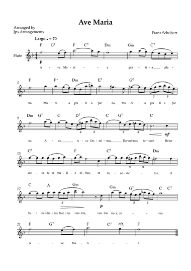 Ave Maria (Schubert) - Easy Flute Solo - Key of F Major - Lyrics