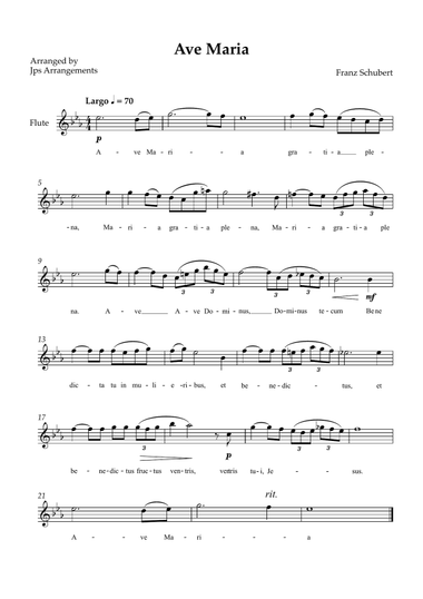 Ave Maria (Schubert) - Easy Flute solo in Eb Major - Lyrics