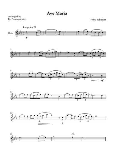 Ave Maria (Schubert) - Easy Flute solo in Eb Major