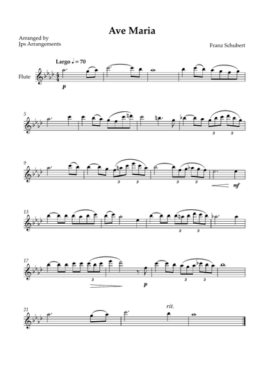 Ave Maria (Schubert) - Easy Flute solo in Ab Major