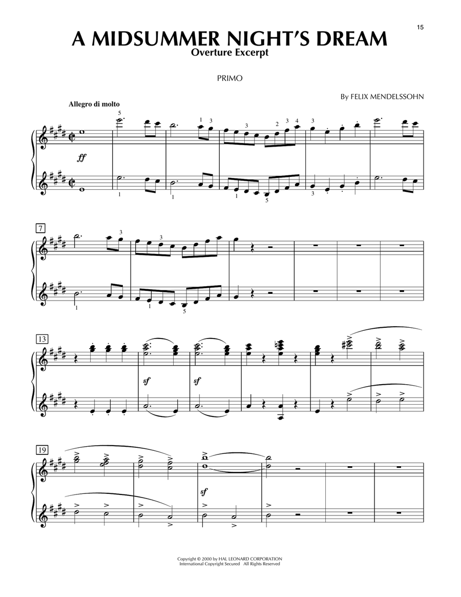 A Midsummer Night's Dream Overture, Excerpt by Felix Bartholdy Mendelssohn 1 Piano, 4-Hands - Digital Sheet Music page 2