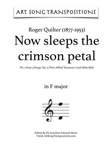 QUILTER: Now sleeps the crimson petal, Op. 3 no. 2 (transposed to F major)