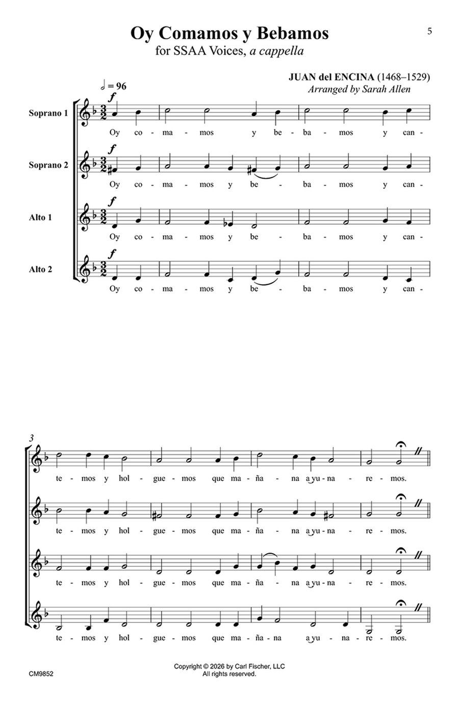 Oy Comamos Y Bebamos SSAA - Sheet Music page 2