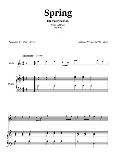 Vivaldi - The Four Seasons - Spring - Violin and Piano - Very Easy - 1st mov.
