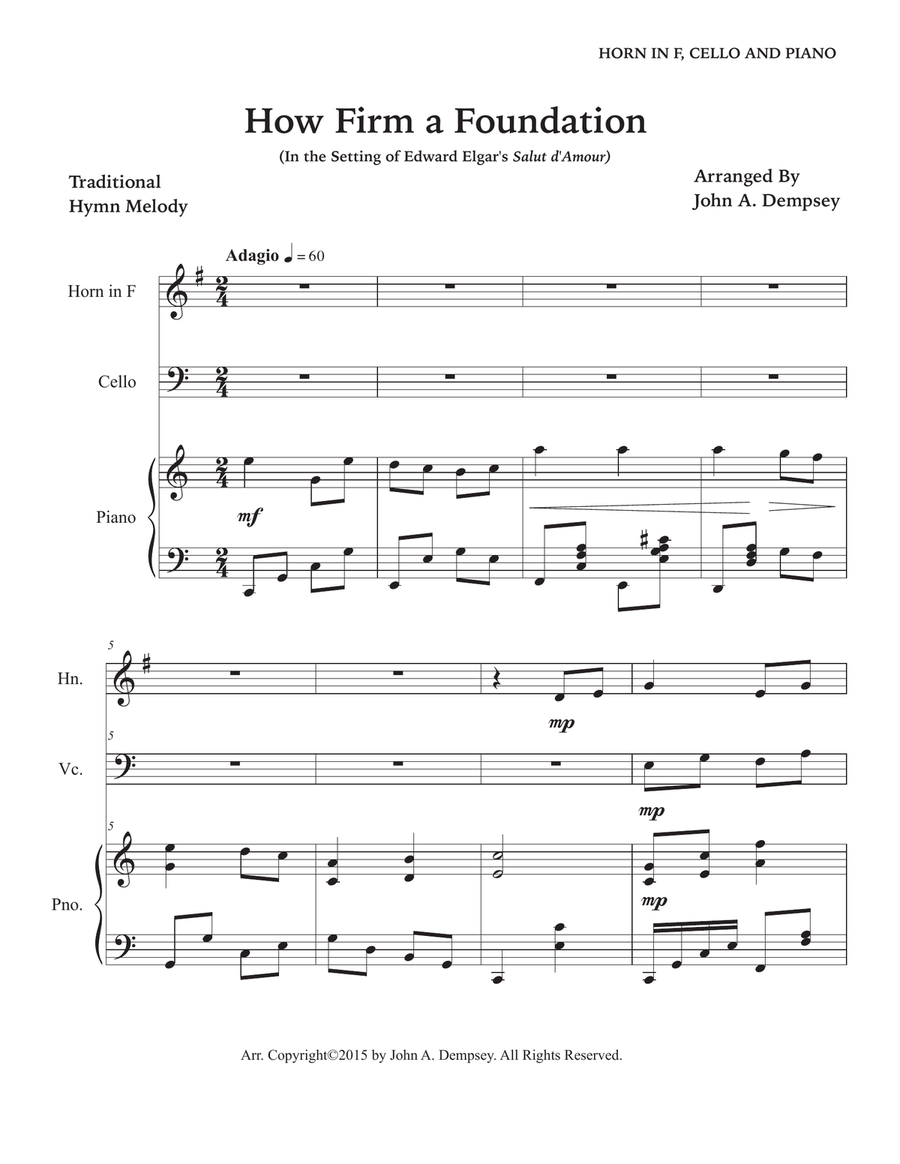 How Firm a Foundation (Trio for Horn in F, Cello and Piano) by John A. Dempsey Small Ensemble - Digital Sheet Music page 5