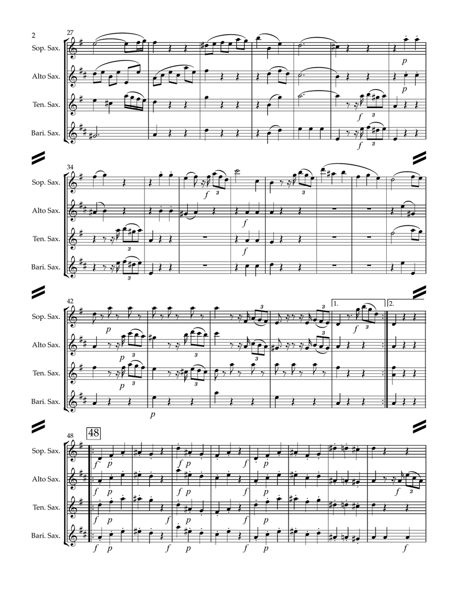 Mozart String Quartet No. 5 in F major, KV 158 (for Saxophone Quartet SATB) by Wolfgang Amadeus Mozart Woodwind Ensemble - Digital Sheet Music page 3