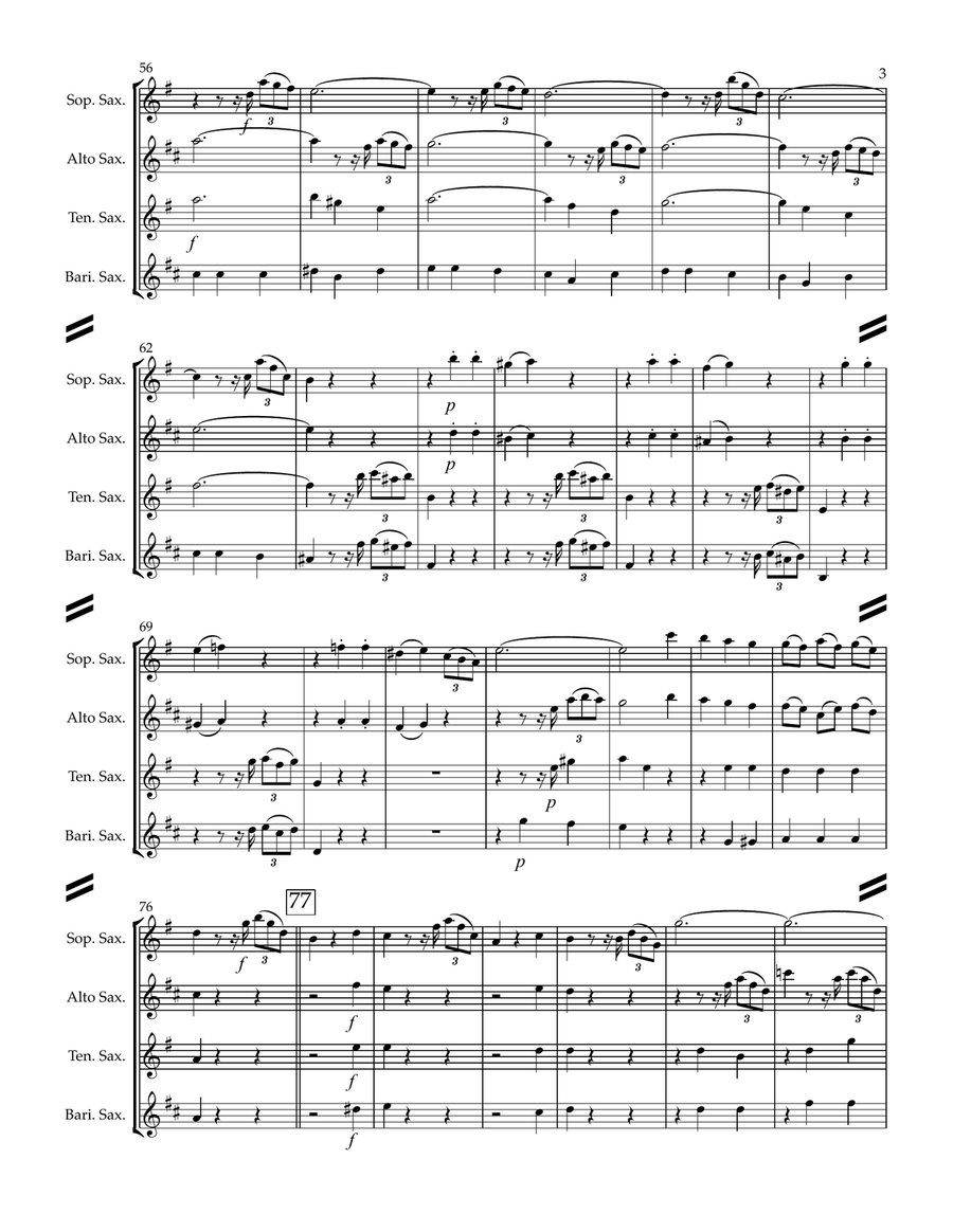 Mozart String Quartet No. 5 in F major, KV 158 (for Saxophone Quartet SATB) by Wolfgang Amadeus Mozart Woodwind Ensemble - Digital Sheet Music page 4