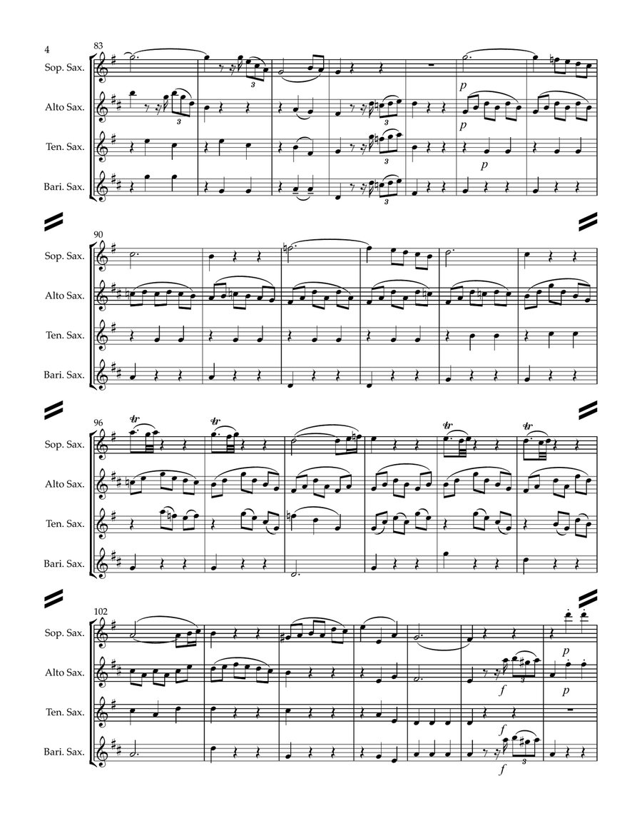 Mozart String Quartet No. 5 in F major, KV 158 (for Saxophone Quartet SATB) by Wolfgang Amadeus Mozart Woodwind Ensemble - Digital Sheet Music page 5