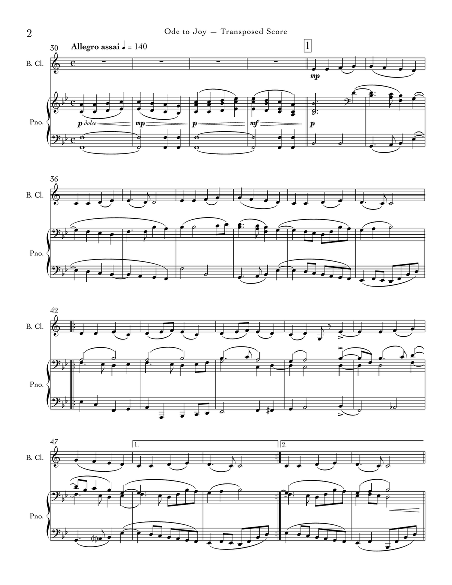 Ode to Joy (Bass Clarinet & Piano) by Ludwig van Beethoven Bass Clarinet - Digital Sheet Music page 2