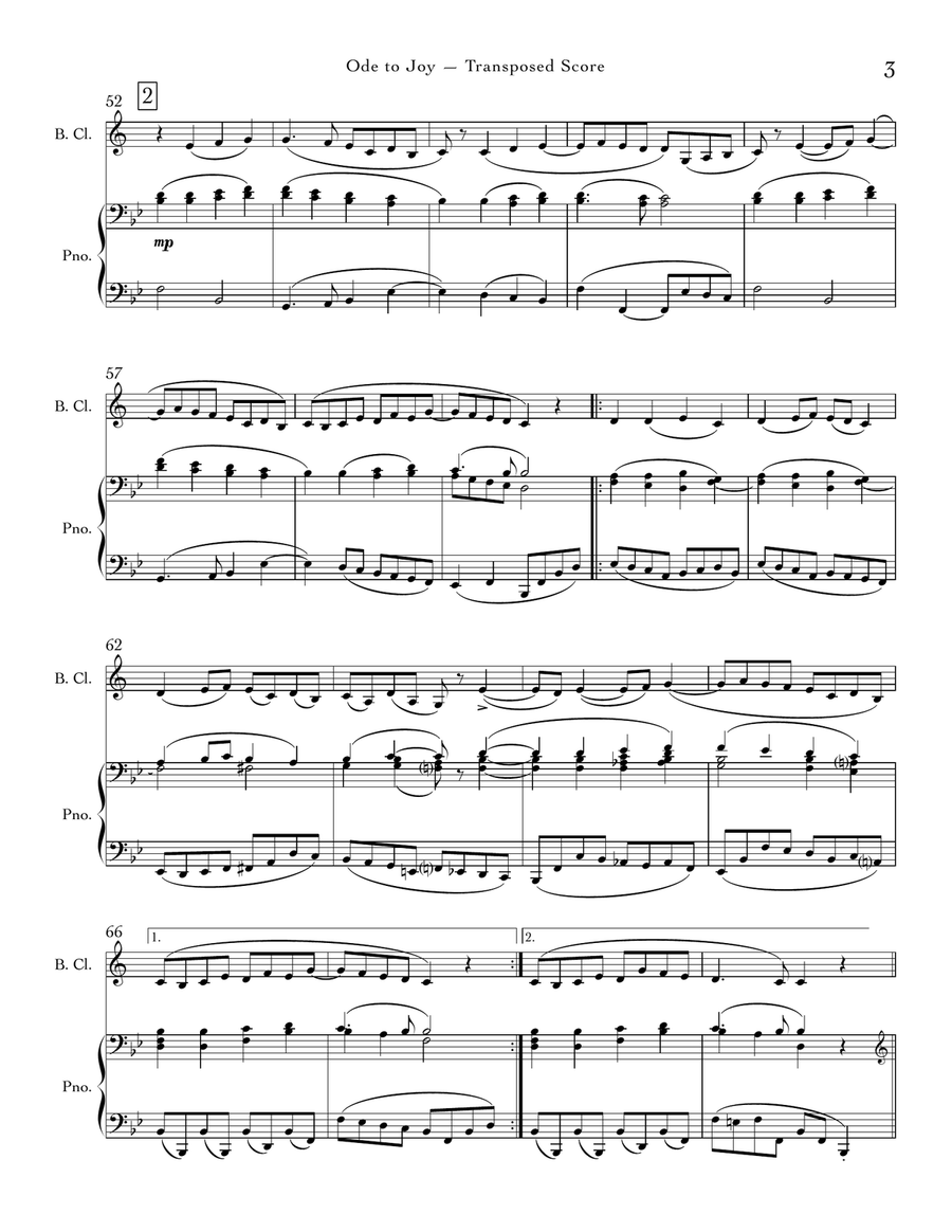 Ode to Joy (Bass Clarinet & Piano) by Ludwig van Beethoven Bass Clarinet - Digital Sheet Music page 3