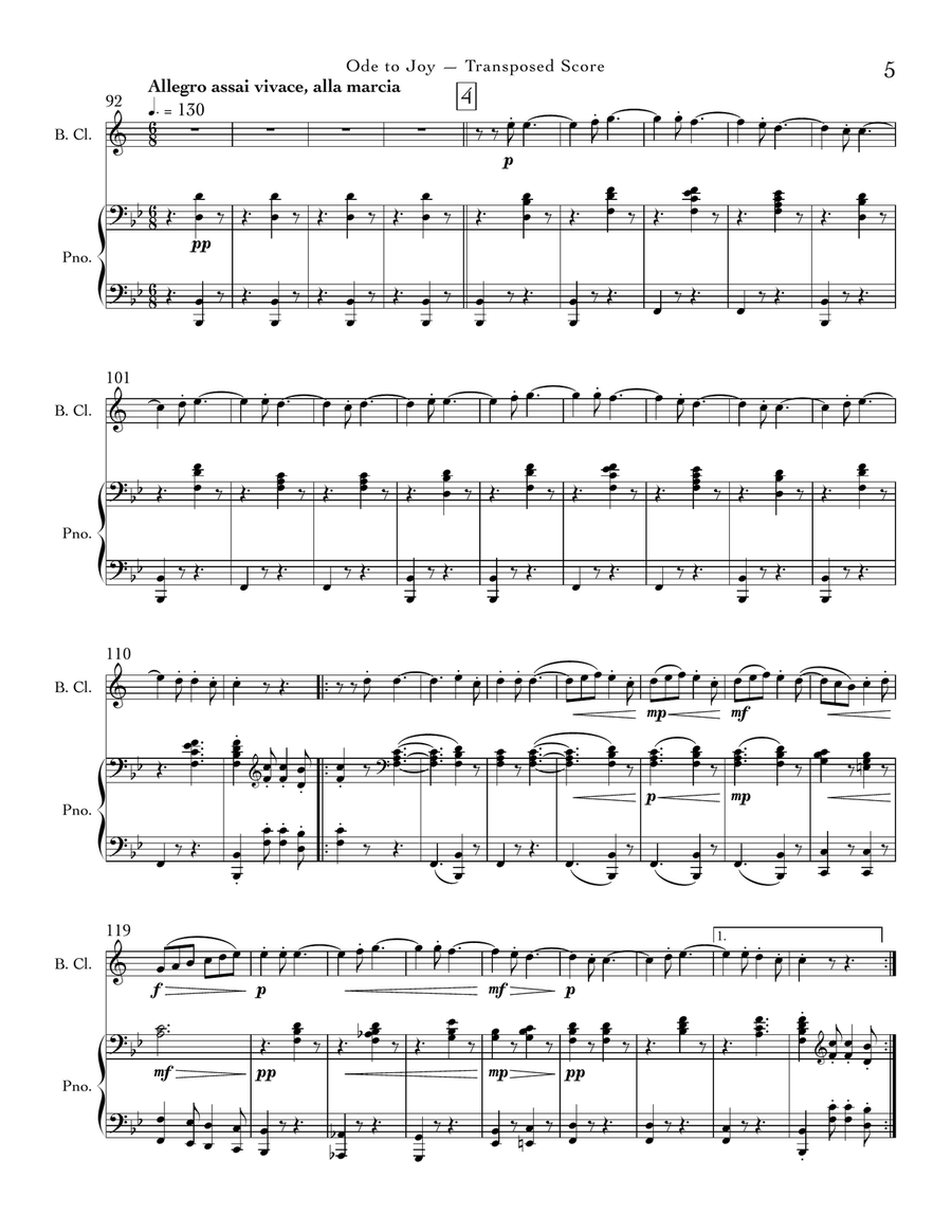Ode to Joy (Bass Clarinet & Piano) by Ludwig van Beethoven Bass Clarinet - Digital Sheet Music page 5