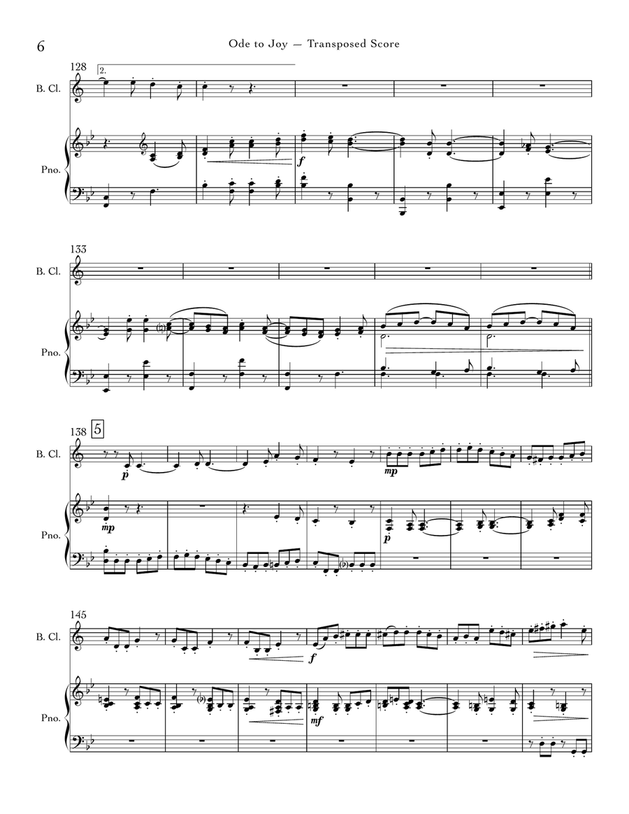 Ode to Joy (Bass Clarinet & Piano) by Ludwig van Beethoven Bass Clarinet - Digital Sheet Music page 6