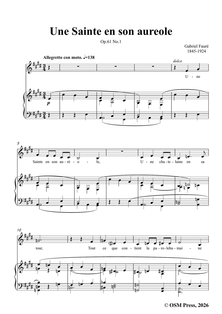 G. Fauré-Une Sainte en son aureole,in E Major by Gabriel Faure Piano, Vocal - Digital Sheet Music page 3