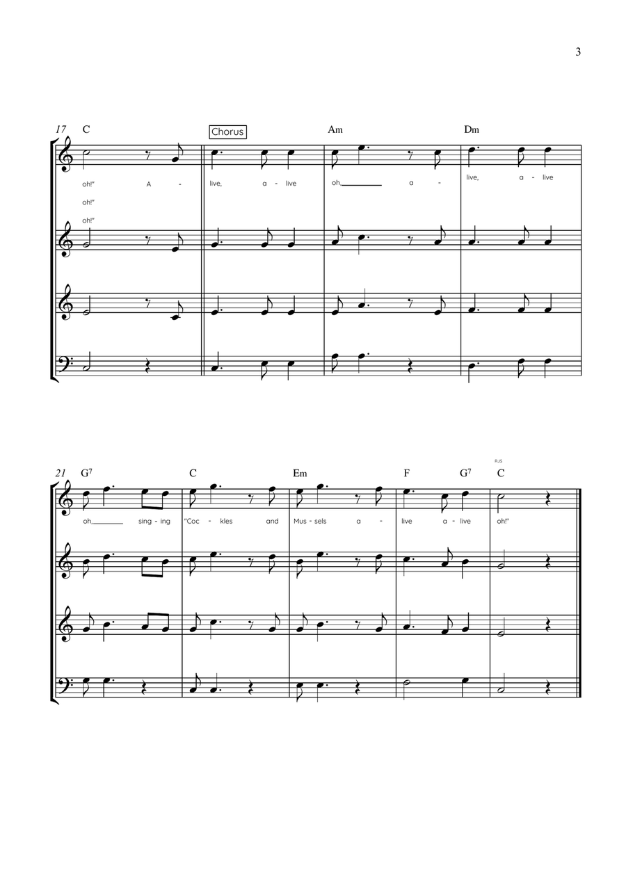 Molly Malone - Woodwind Quartet in C With Chords & Lyric - Easy Woodwind Quartet - Digital Sheet Music page 3