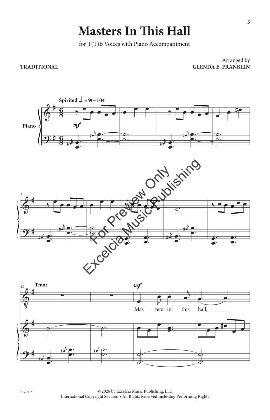 Masters in This Hall (TB) by Traditional TTB - Sheet Music page 4