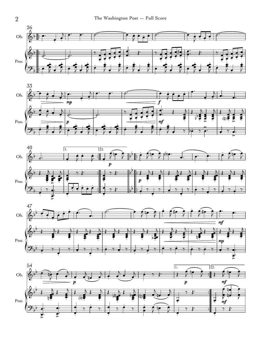 The Washington Post March (Oboe & Piano) by John Philip Sousa Piano - Digital Sheet Music page 2